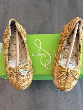 Sam Edelman kids Felicia Ballet Flats Size 13 Yellow Floral Jacquard Fabric NEW